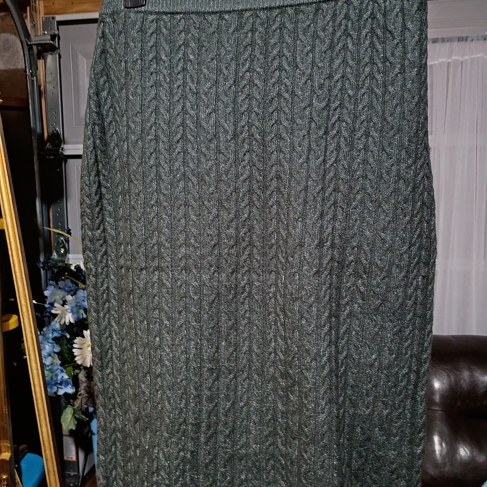 Ninety Dark Green Cable Knit Pencil Skirt